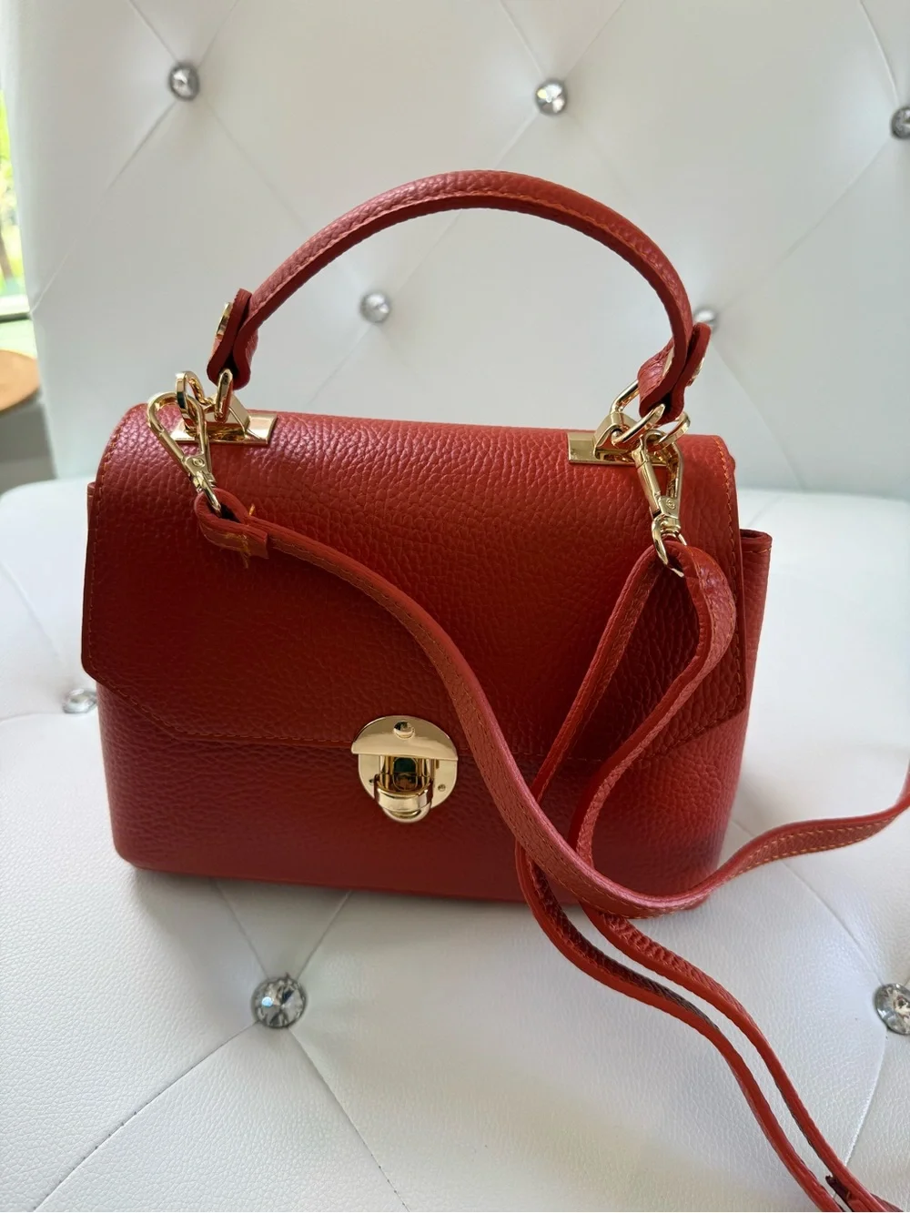 Italian Leather Top Handle Crossbody Satchel NWOT Orange